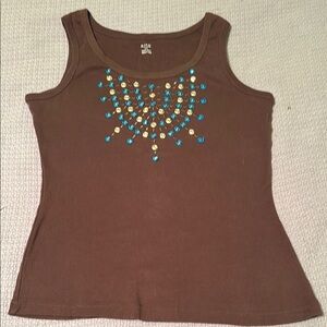 a.n.a Brown Fitted Embellished Tank Top